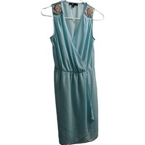C. Luce Blue Embroidered & Beaded Sleeveless Dress S